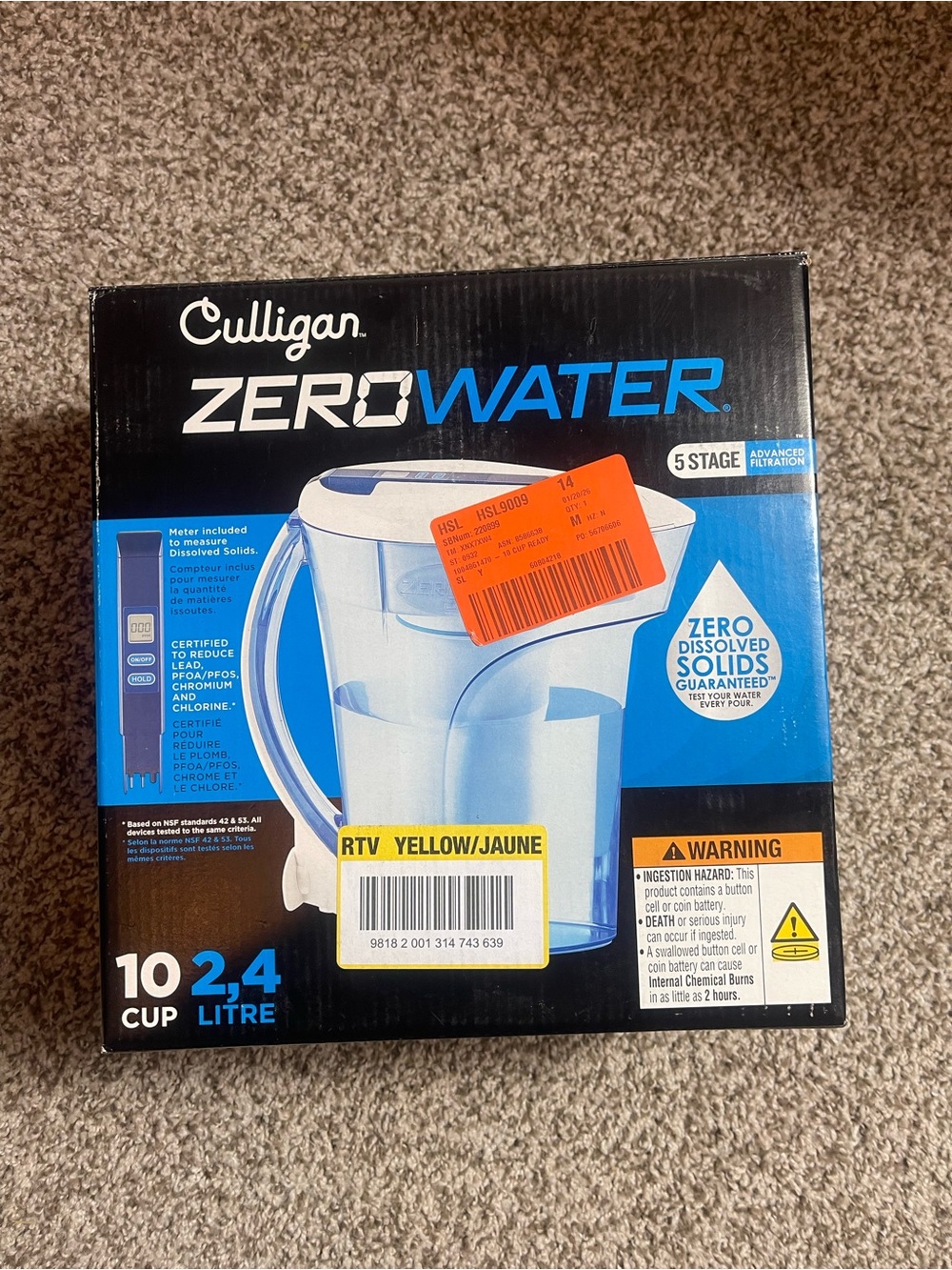 ZeroWater ZD-010rp, 10 Cup 5-Stage Water Filter Pitcher, NSF Certified